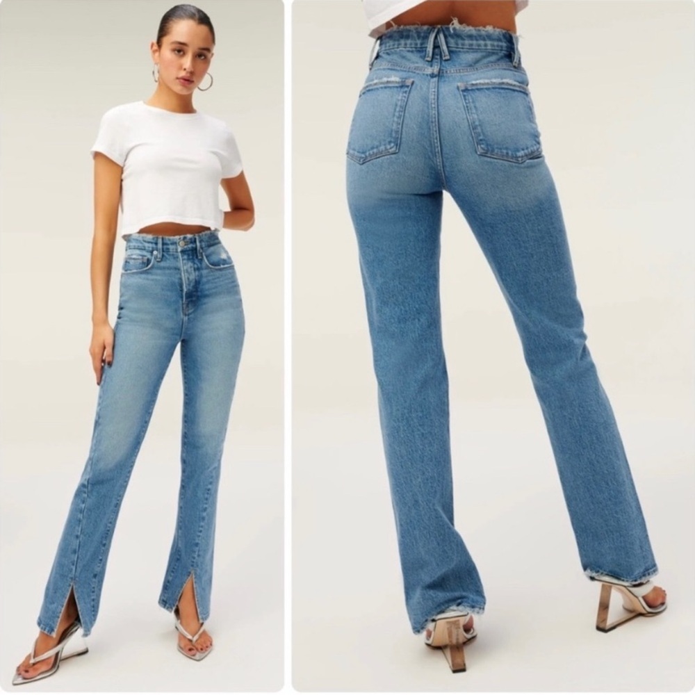 NWT Good American Good Boy Twisted Slit Jeans Size 25